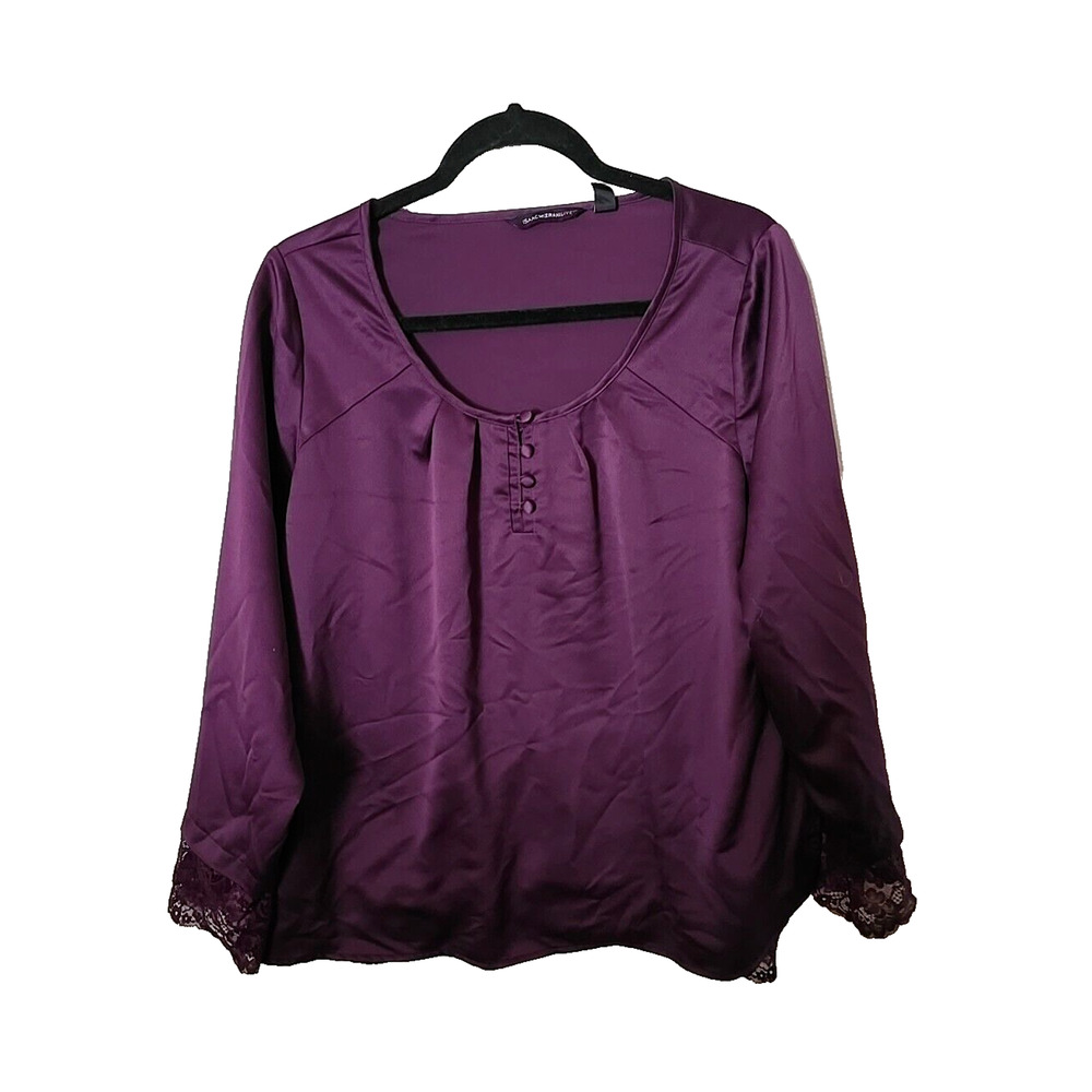 Isaac Mizrahi Live! Purple Scoop Neck Satin Long Sleeve Boho Top Womans Size 14‎